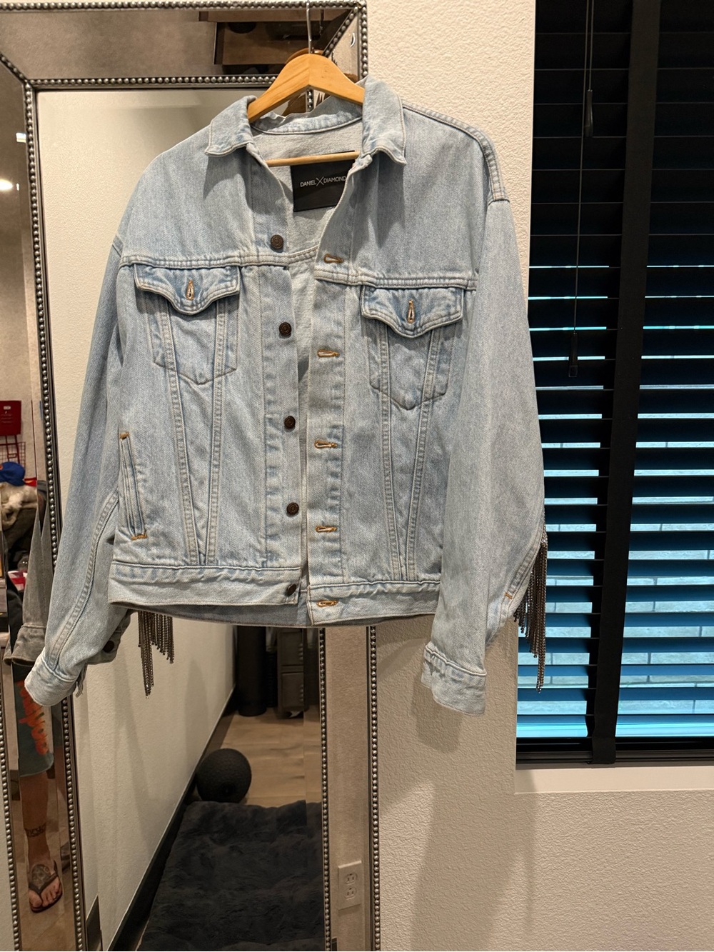 DanielxDiamond Pale Blue Denim Levi’s Jacket with Silver Rhinestone Fringe